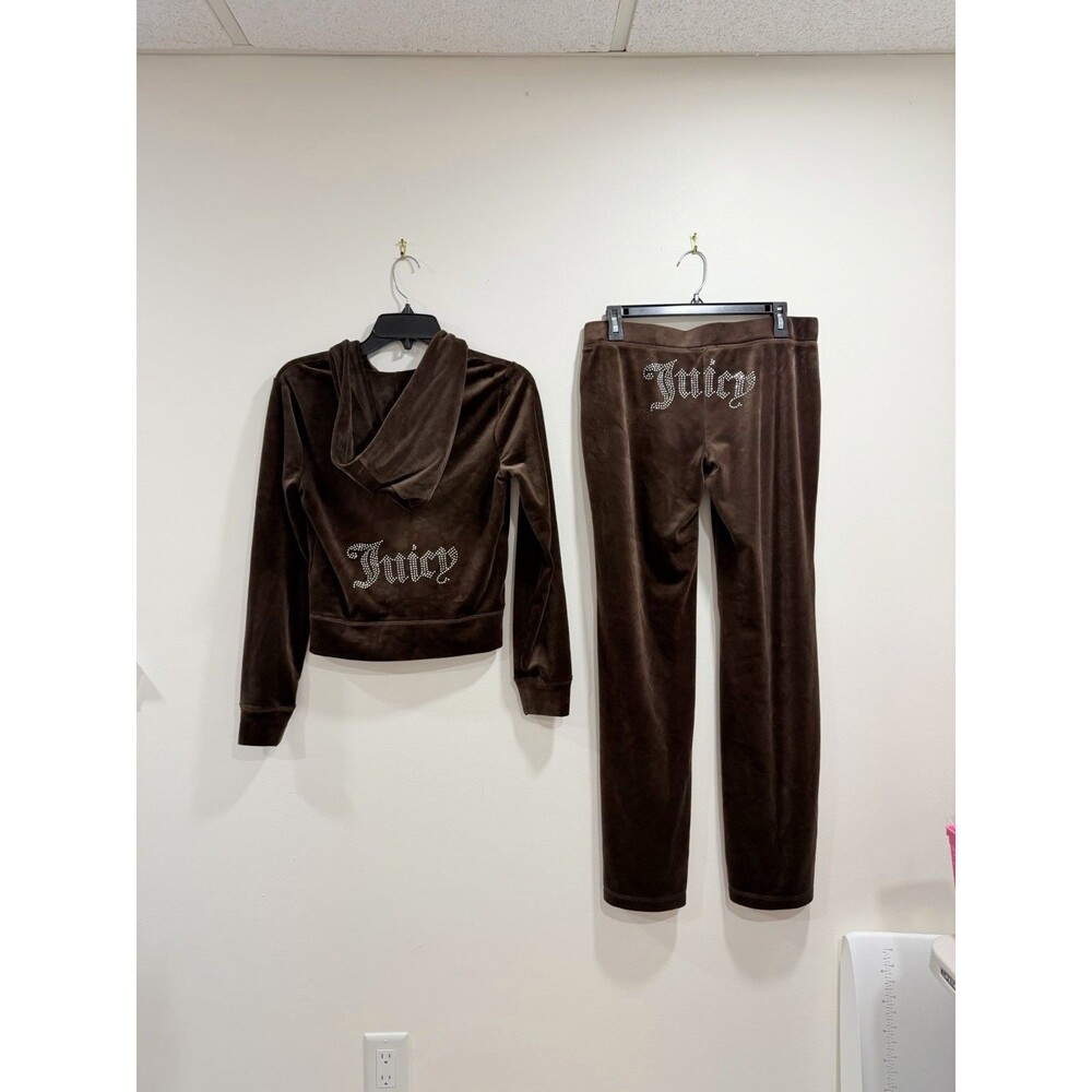 Juicy Couture Brown Sugar Velour Tracksuit Set Size M Rhinestone Logo NWT